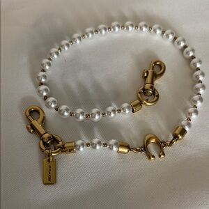 Coach Gold and White Pearl Bag Chain